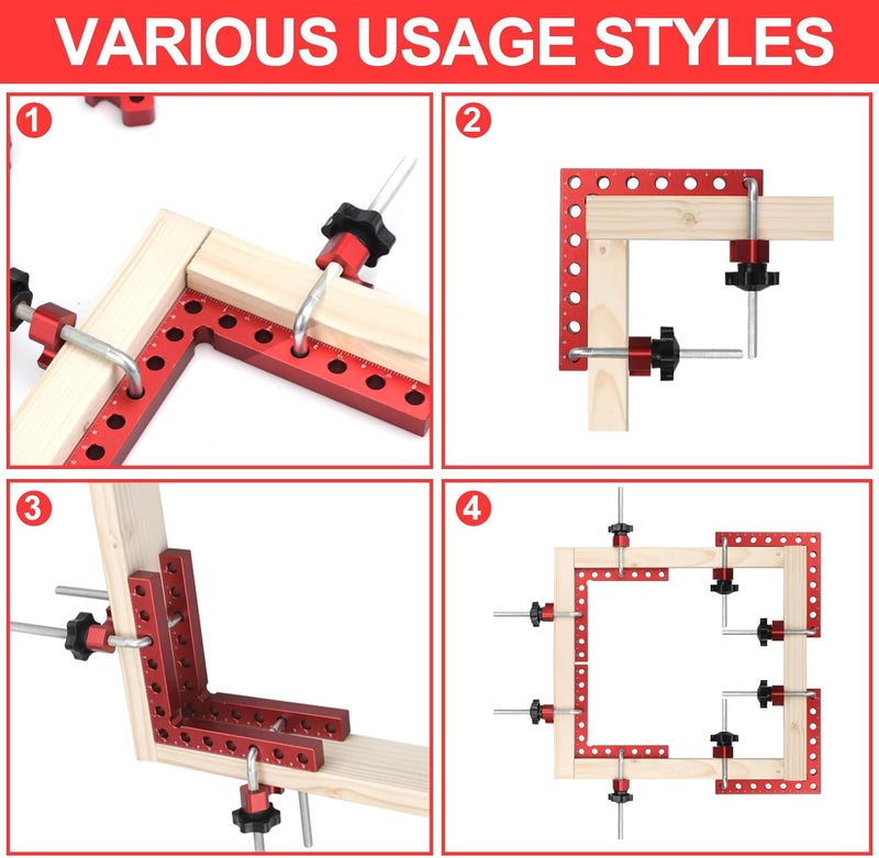 Comfylichi Corner Clamp for Woodworking, 90 Degree Clamp with Box, Right Angle Clamp Woodworking Tools, 4 Pack 5.5" x 5.5"Aluminum Alloy Positioning Clamping Squares for Picture Frames Cabinets - Image 3